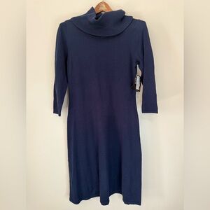 Nine West NWT Elegant Navy Blue Turtleneck Dress in size small